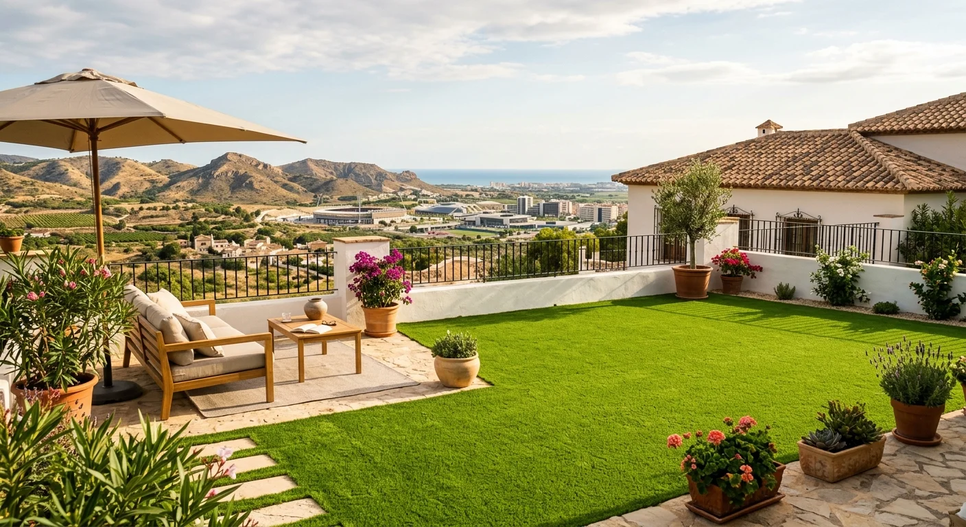 Artificial Grass & Landscaping setup on a Mediterranean terrace in La Nucía, Costa Blanca