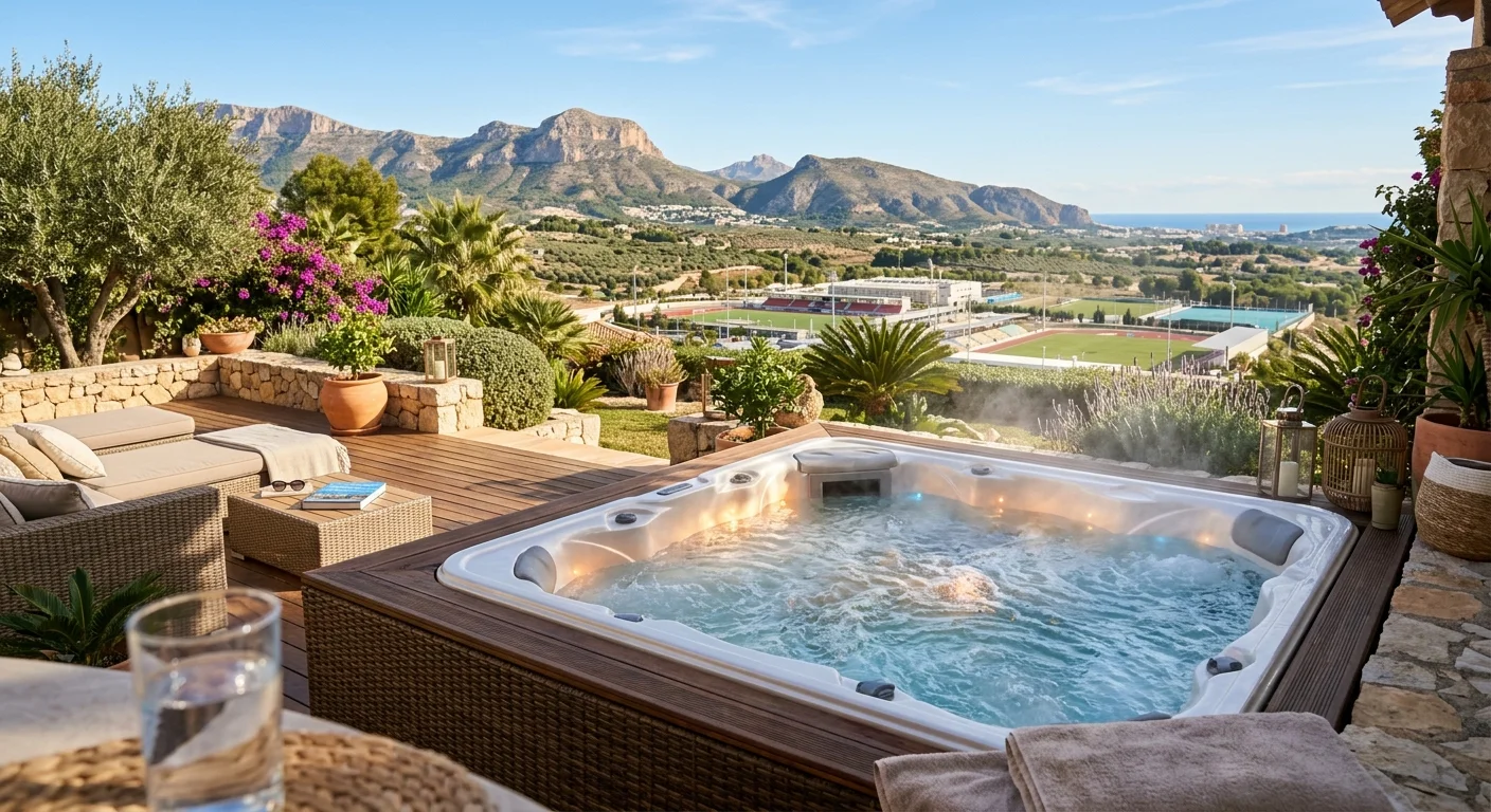 Jacuzzi's opstelling op een mediterraan terras in La Nucía, Costa Blanca