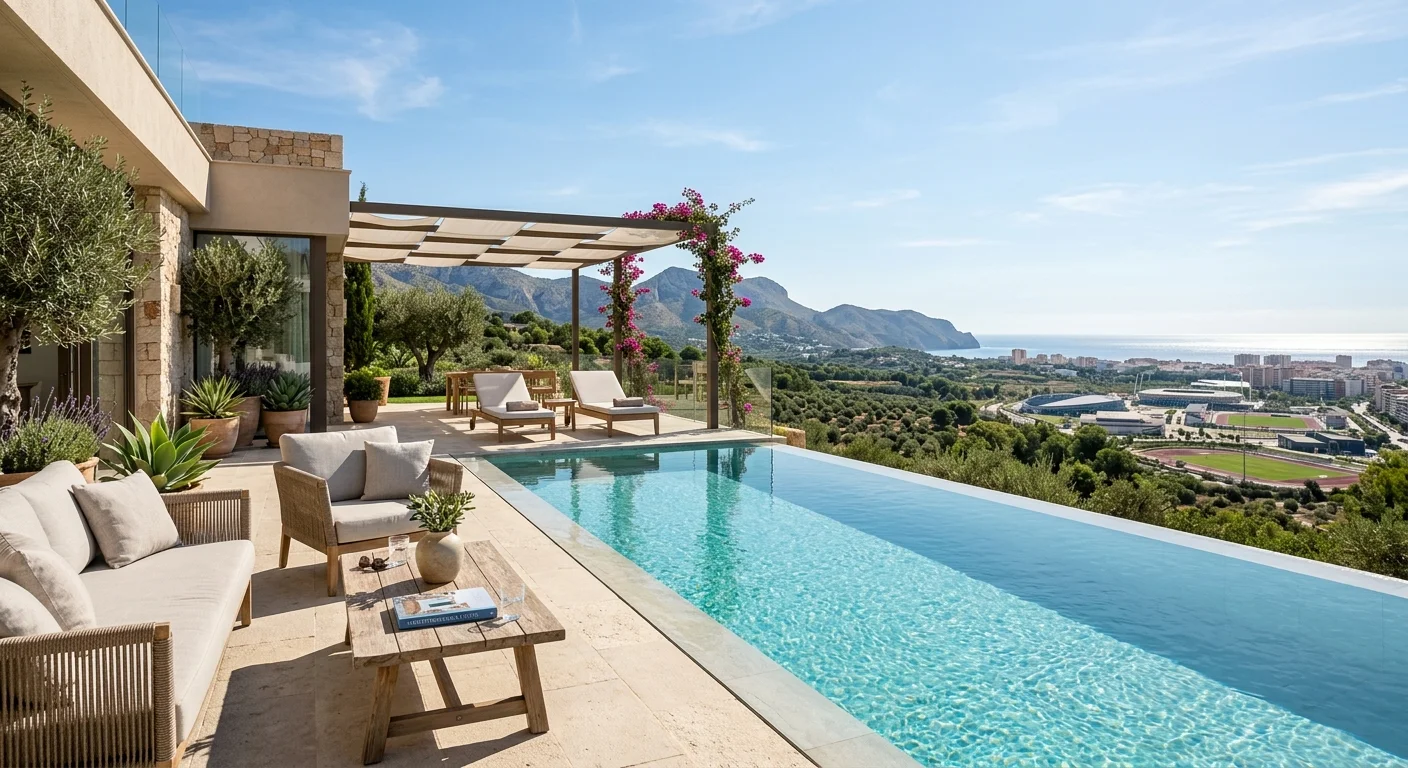 Swimming Pools setup on a Mediterranean terrace in La Nucía, Costa Blanca