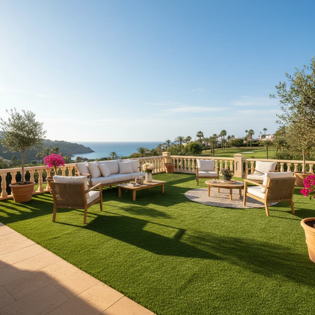 Artificial Grass & Landscaping setup on a Mediterranean terrace in Los Montesinos, Costa Blanca