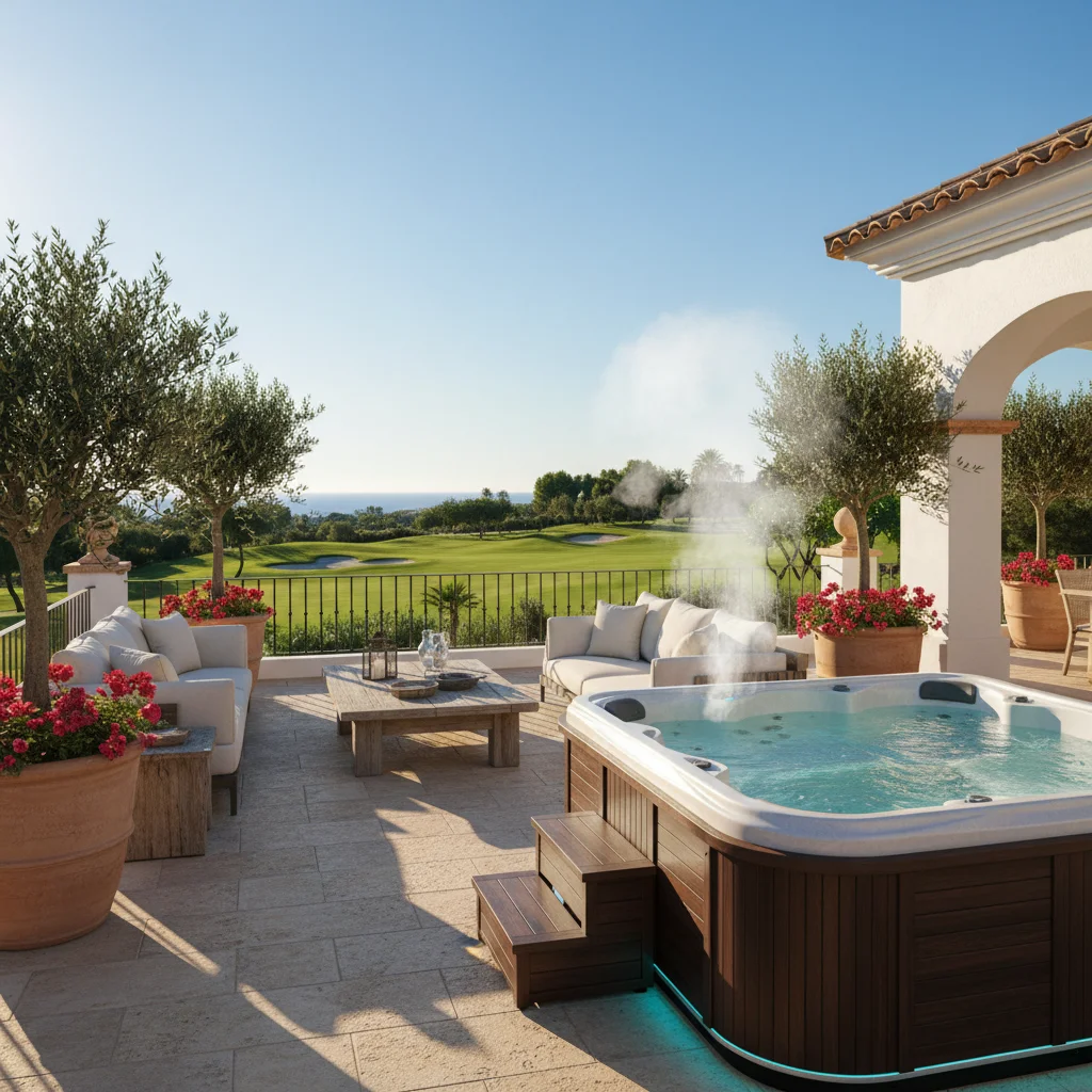 Jacuzzi's opstelling op een mediterraan terras in Los Montesinos, Costa Blanca
