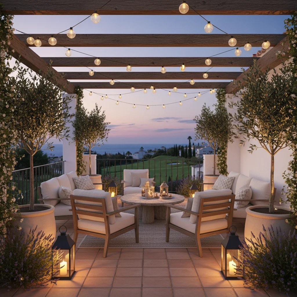 Instalación de iluminación exterior en una terraza mediterránea en Los Montesinos, Costa Blanca
