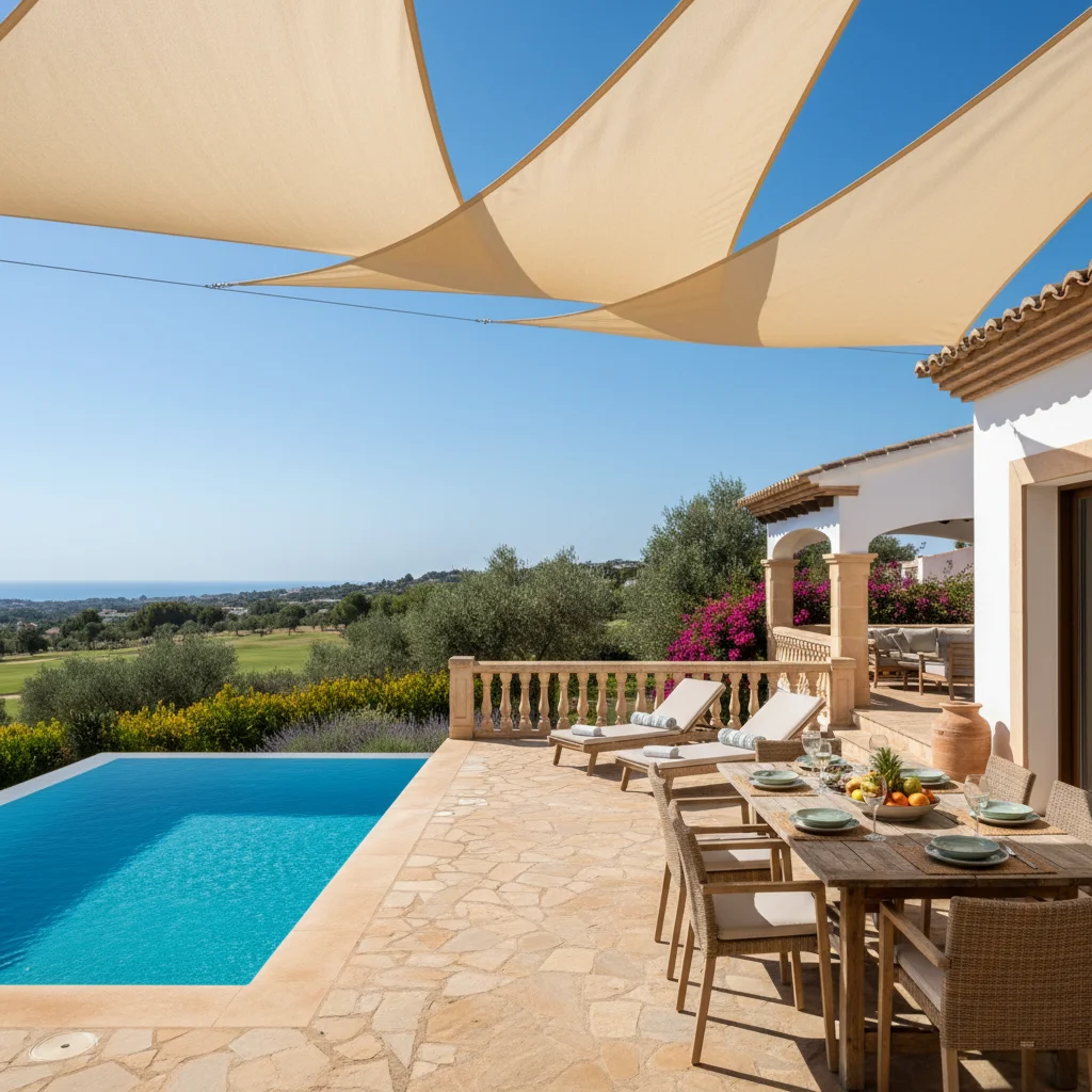 Shade Sails setup on a Mediterranean terrace in Los Montesinos, Costa Blanca