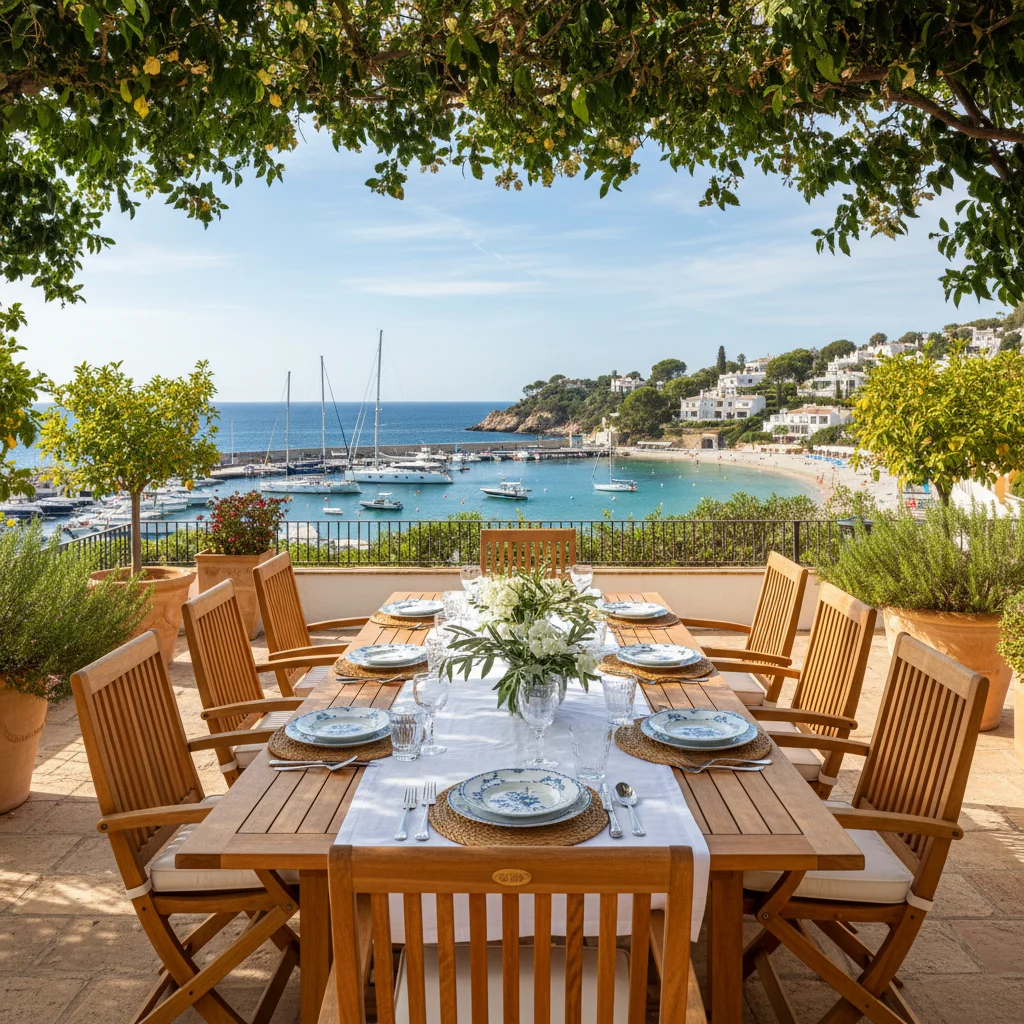 Outdoor Dining Sets setup on a Mediterranean terrace in Moraira, Costa Blanca