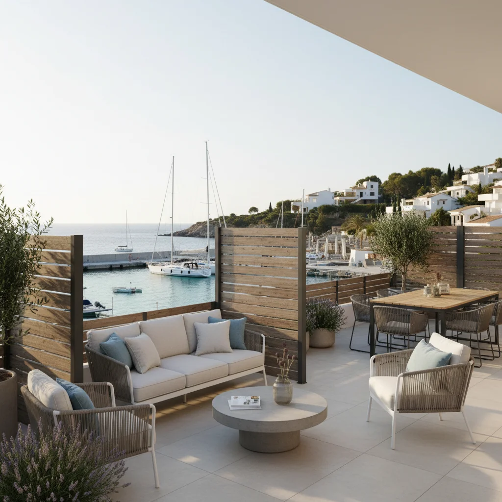 Garden Fencing & Privacy Screens setup on a Mediterranean terrace in Moraira, Costa Blanca