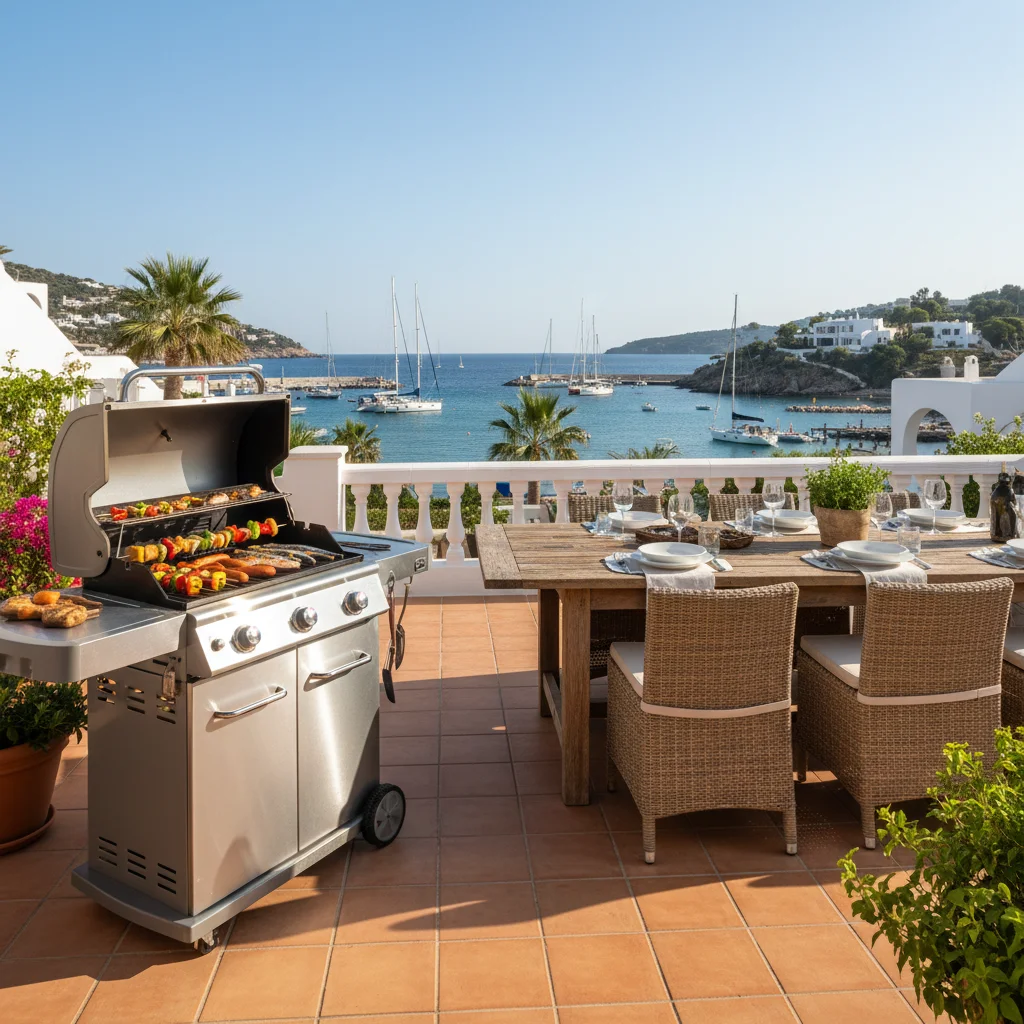 Gas BBQs setup on a Mediterranean terrace in Moraira, Costa Blanca