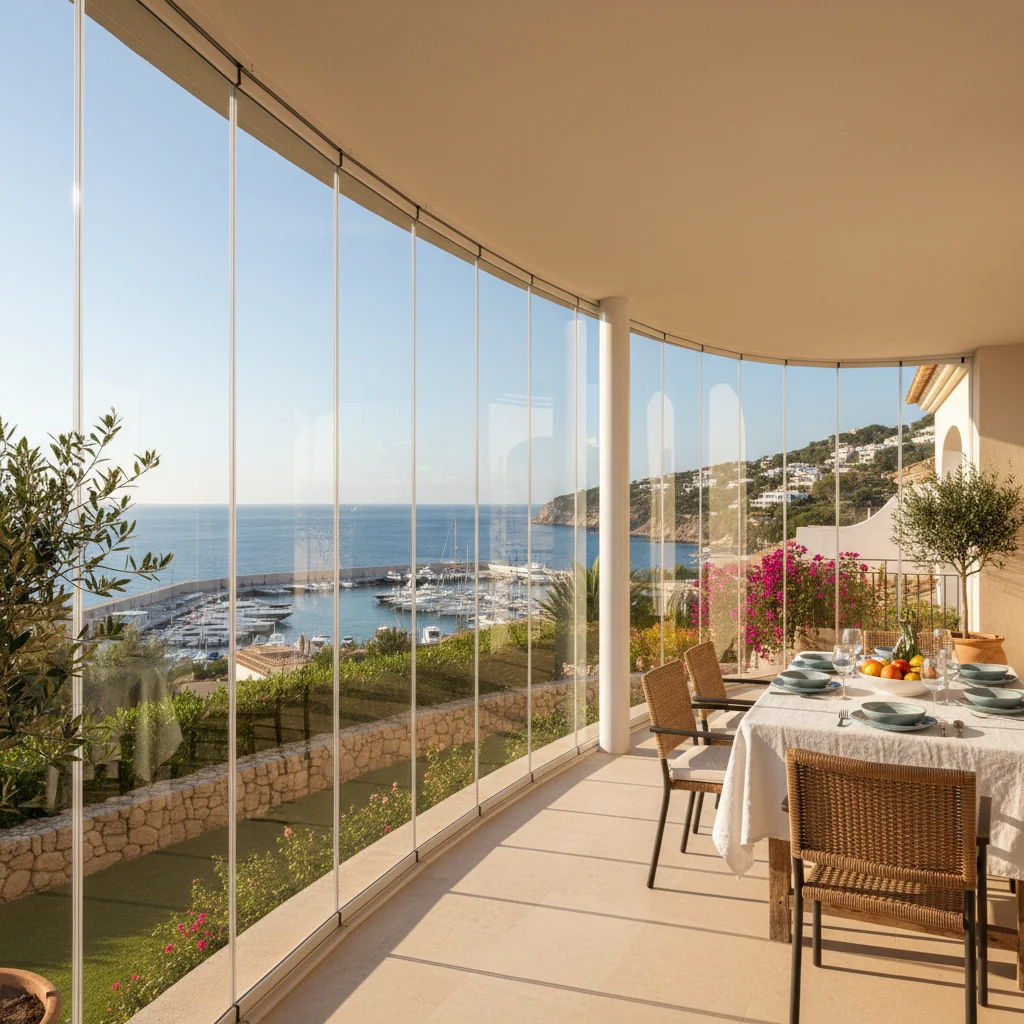 Glass Curtains & Glass Rooms setup on a Mediterranean terrace in Moraira, Costa Blanca