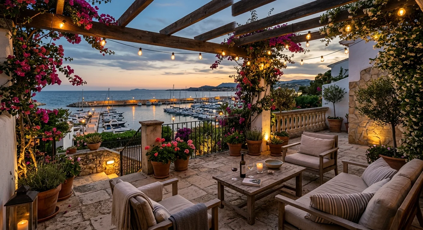 Buitenverlichting opstelling op een mediterraan terras in Moraira, Costa Blanca