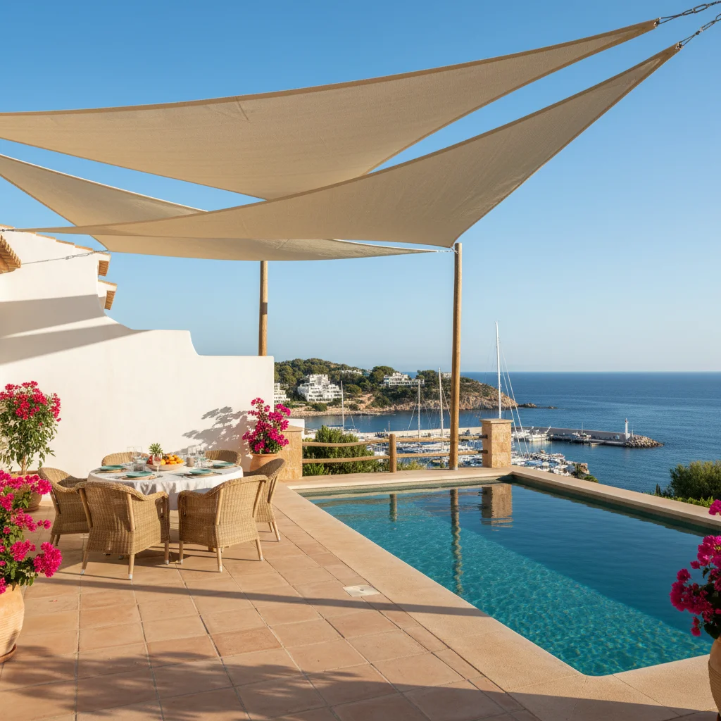 Shade Sails setup on a Mediterranean terrace in Moraira, Costa Blanca