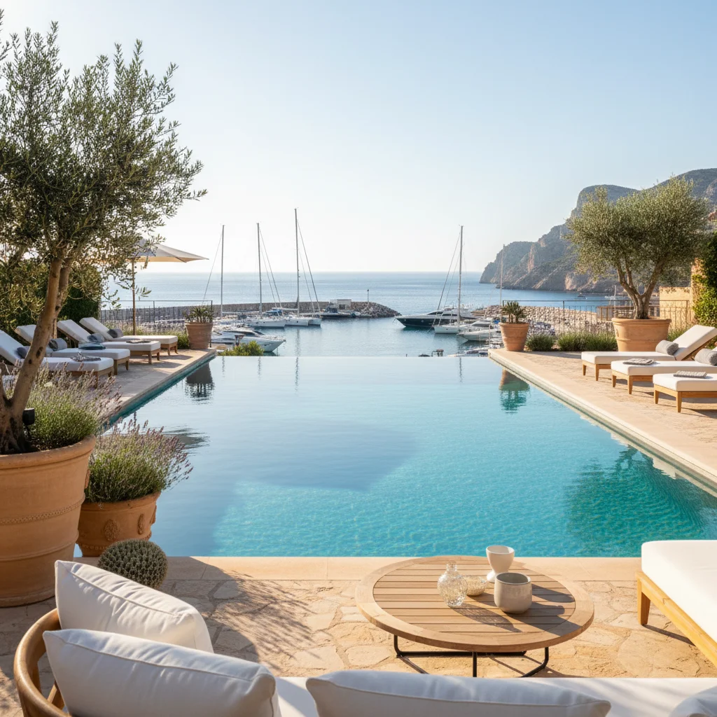Swimming Pools setup on a Mediterranean terrace in Moraira, Costa Blanca