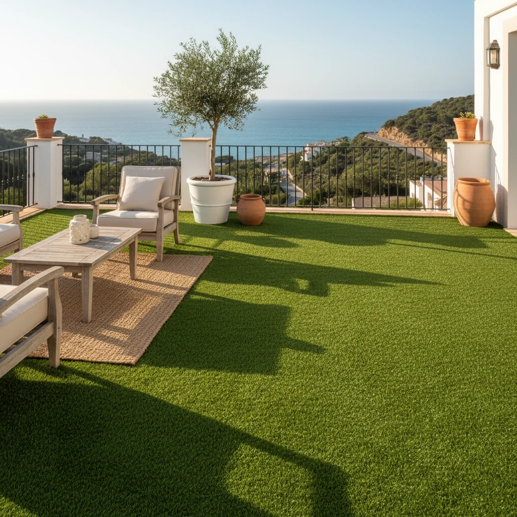 Artificial Grass & Landscaping setup on a Mediterranean terrace in Ondara, Costa Blanca