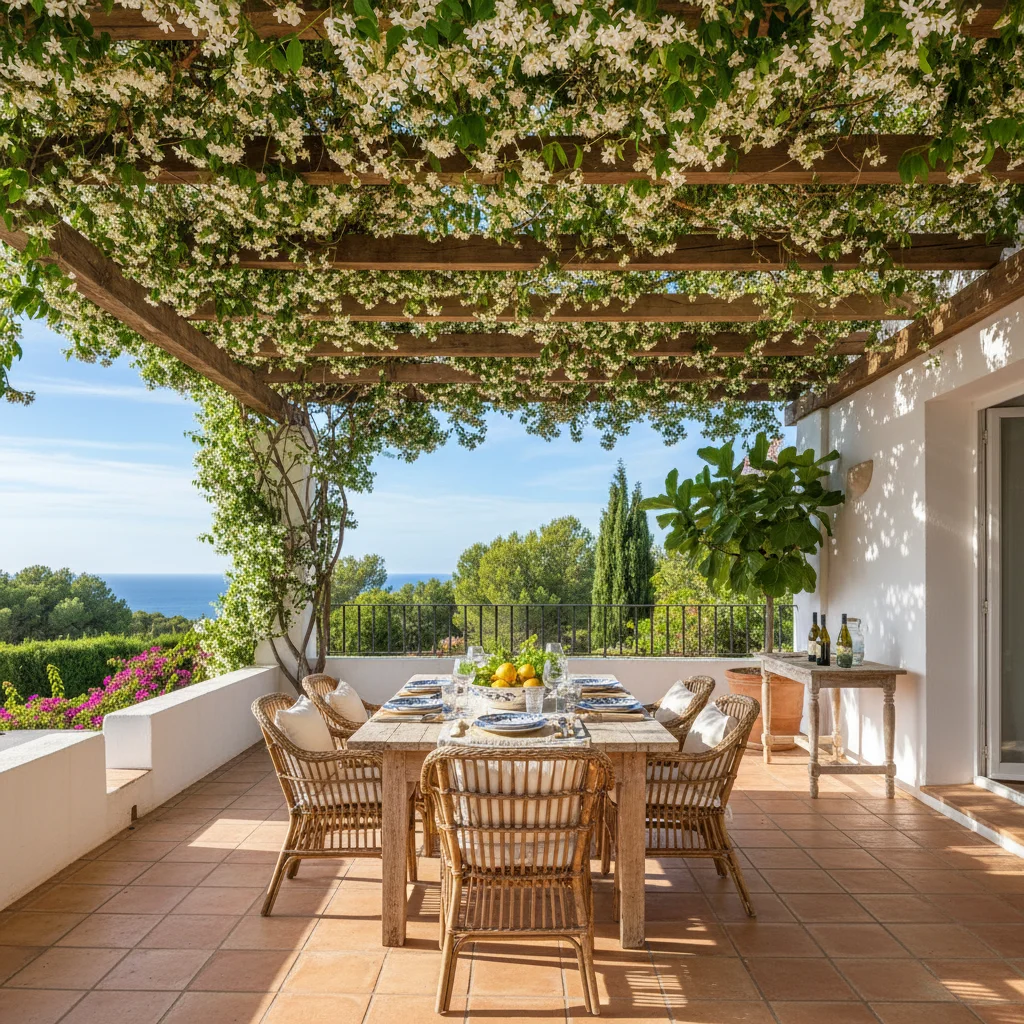 Fixed Pergolas setup on a Mediterranean terrace in Ondara, Costa Blanca