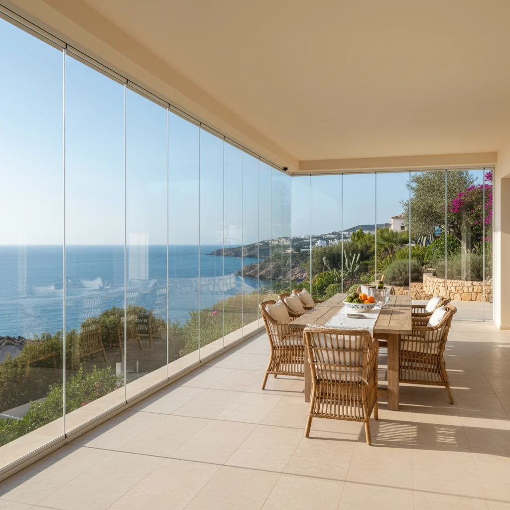 Glass Curtains & Glass Rooms setup on a Mediterranean terrace in Ondara, Costa Blanca