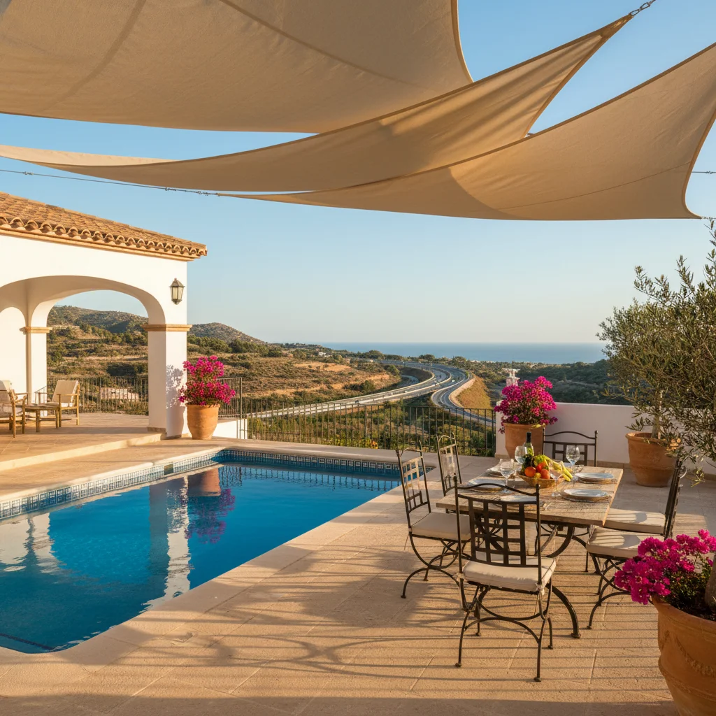 Shade Sails setup on a Mediterranean terrace in Ondara, Costa Blanca