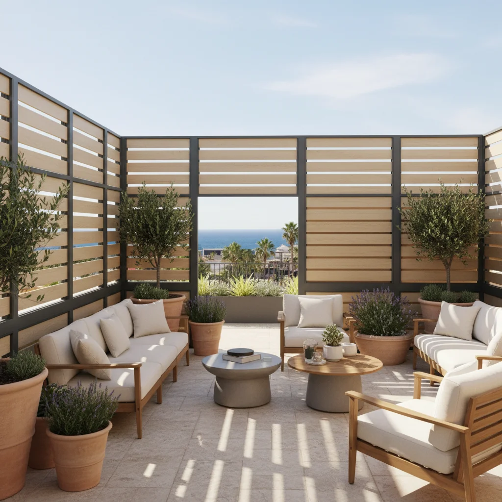 Garden Fencing & Privacy Screens setup on a Mediterranean terrace in Orihuela Costa, Costa Blanca