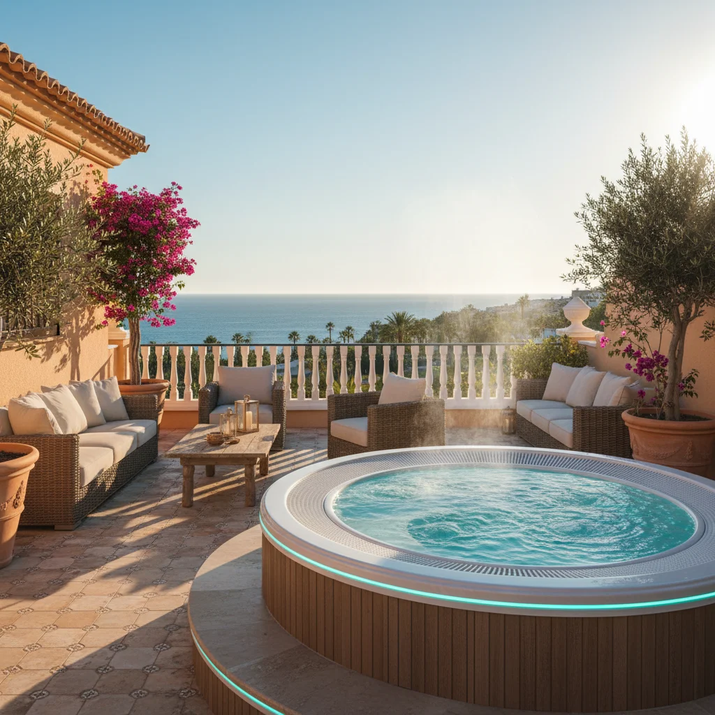 Installation de spas et jacuzzis sur une terrasse méditerranéenne à Orihuela Costa, Costa Blanca