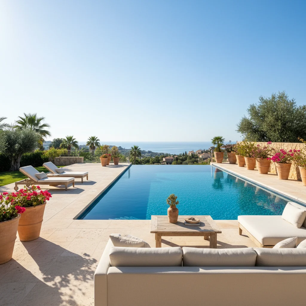 Swimming Pools setup on a Mediterranean terrace in Orihuela Costa, Costa Blanca