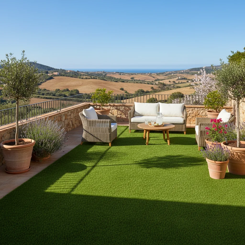 Artificial Grass & Landscaping setup on a Mediterranean terrace in Pedreguer, Costa Blanca