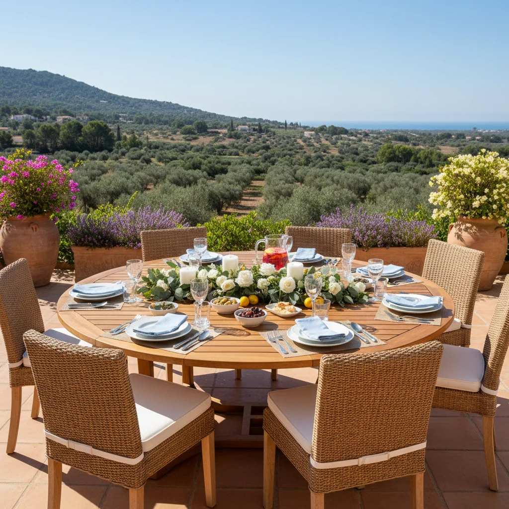 Eetsets opstelling op een mediterraan terras in Pedreguer, Costa Blanca