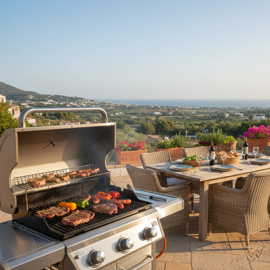 Gas BBQs setup on a Mediterranean terrace in Pedreguer, Costa Blanca