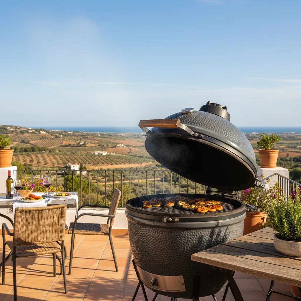 Kamado BBQs setup on a Mediterranean terrace in Pedreguer, Costa Blanca