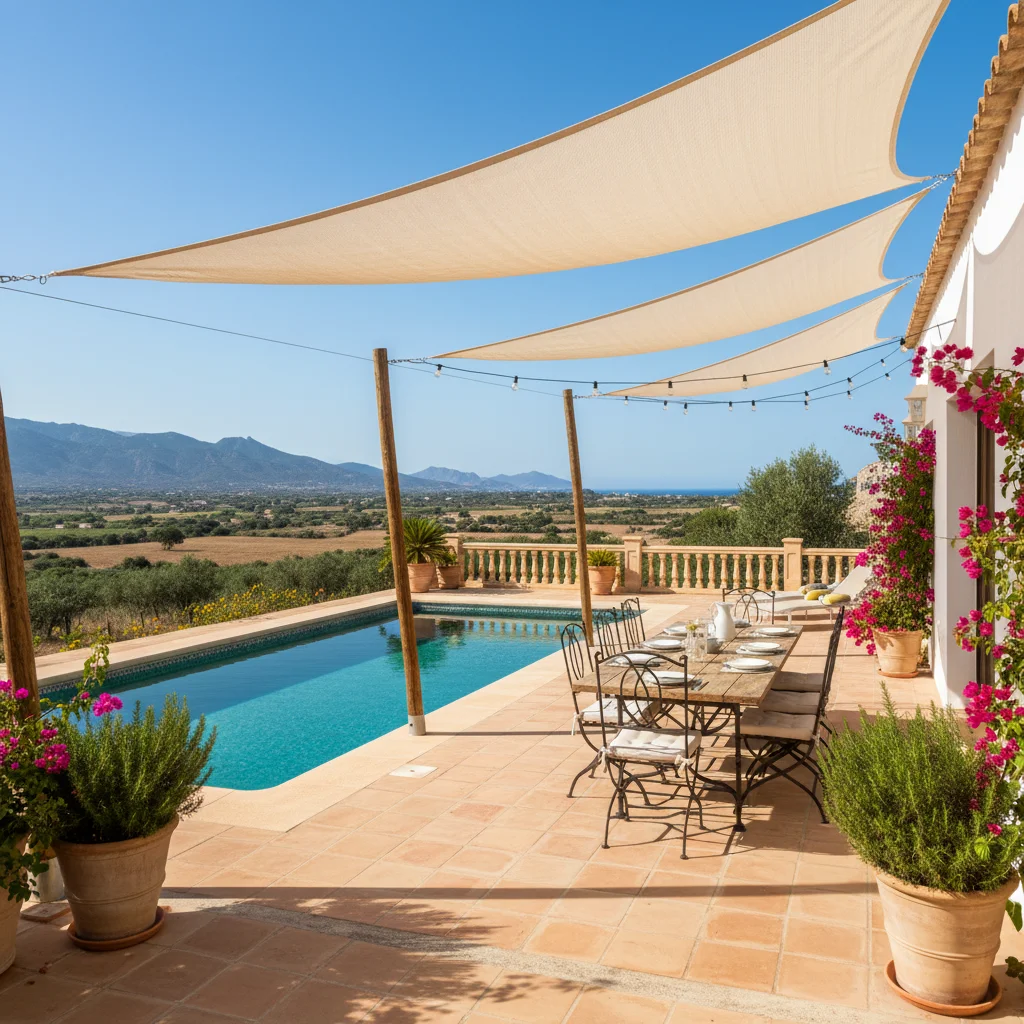 Shade Sails setup on a Mediterranean terrace in Pedreguer, Costa Blanca