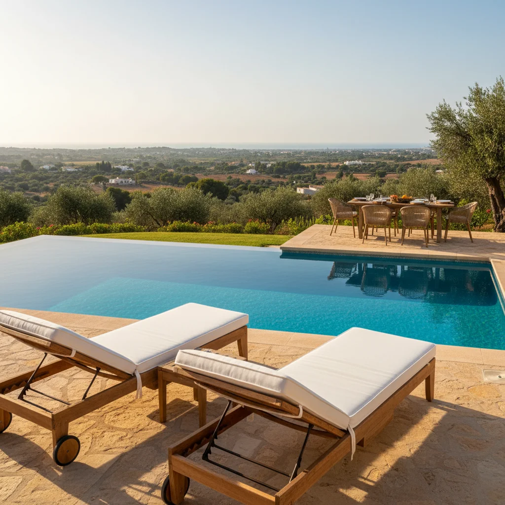 Ligbedden opstelling op een mediterraan terras in Pedreguer, Costa Blanca