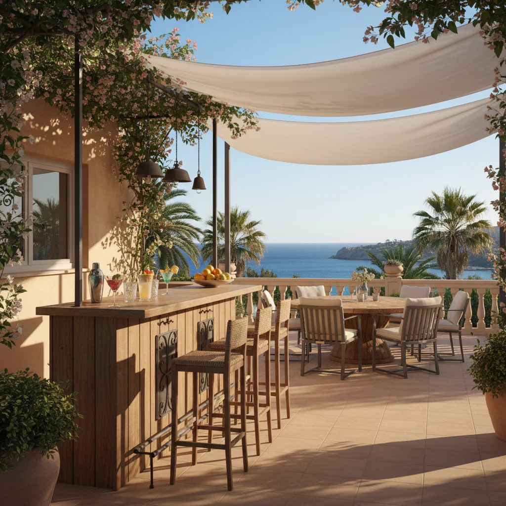 Barmeubilair opstelling op een mediterraan terras in Pilar de la Horadada, Costa Blanca