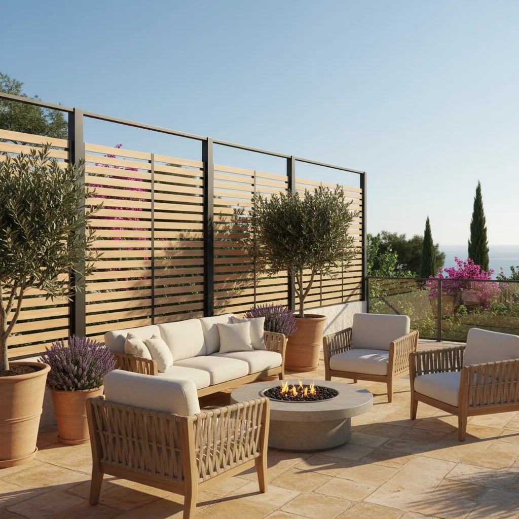 Tuinomheining opstelling op een mediterraan terras in Pilar de la Horadada, Costa Blanca