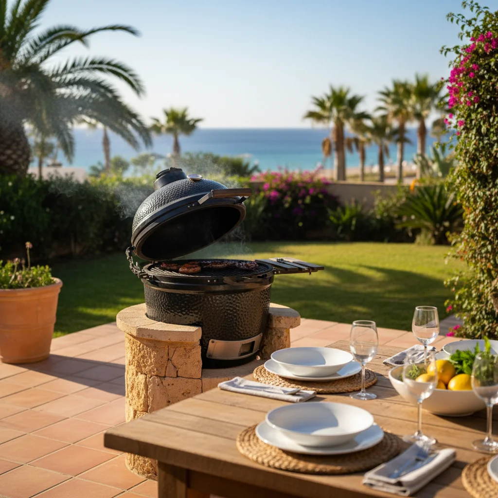 Kamado BBQs setup on a Mediterranean terrace in Pilar de la Horadada, Costa Blanca