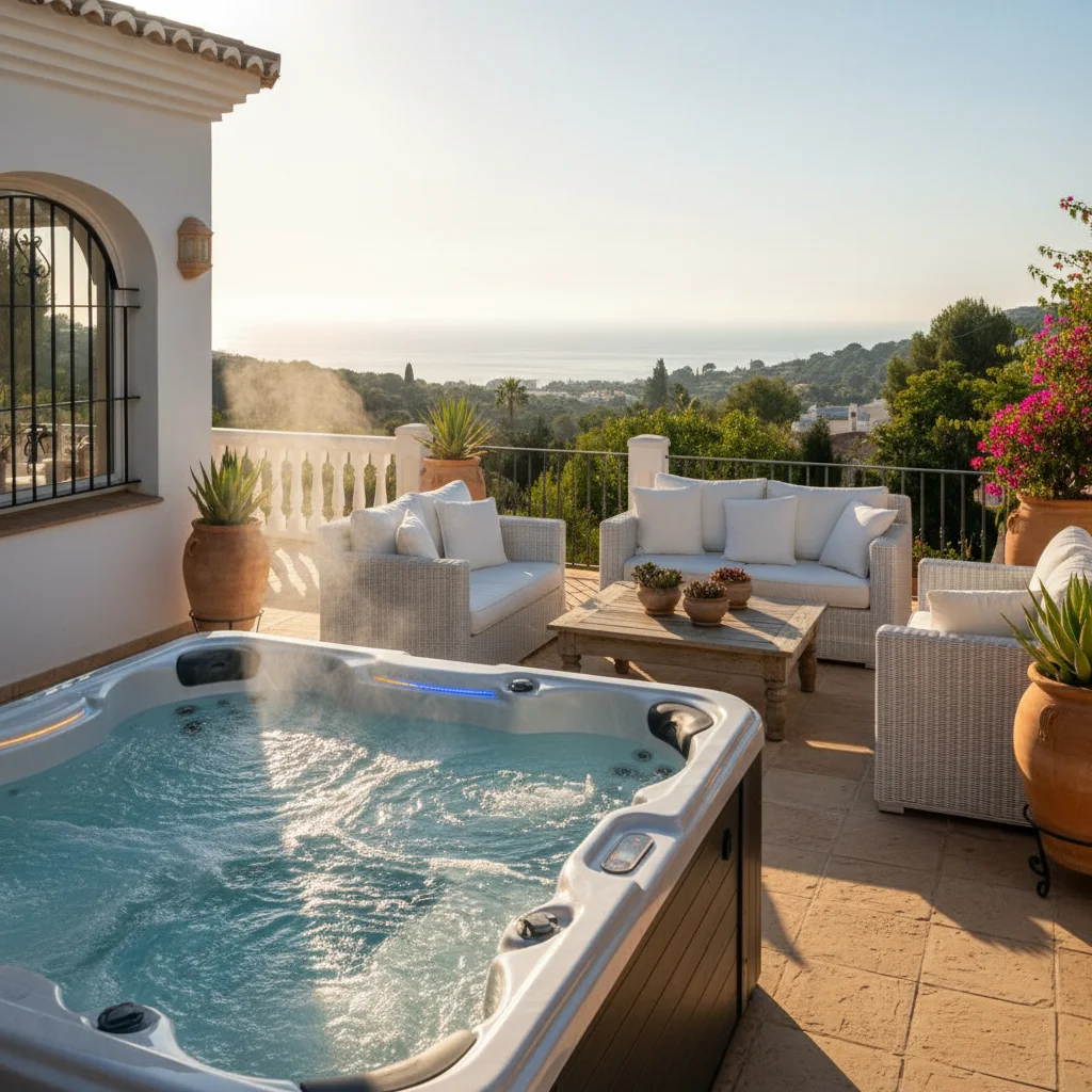 Installation de spas et jacuzzis sur une terrasse méditerranéenne à Rojales, Costa Blanca