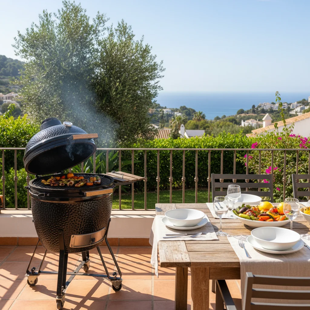 Kamado BBQs setup on a Mediterranean terrace in Rojales, Costa Blanca