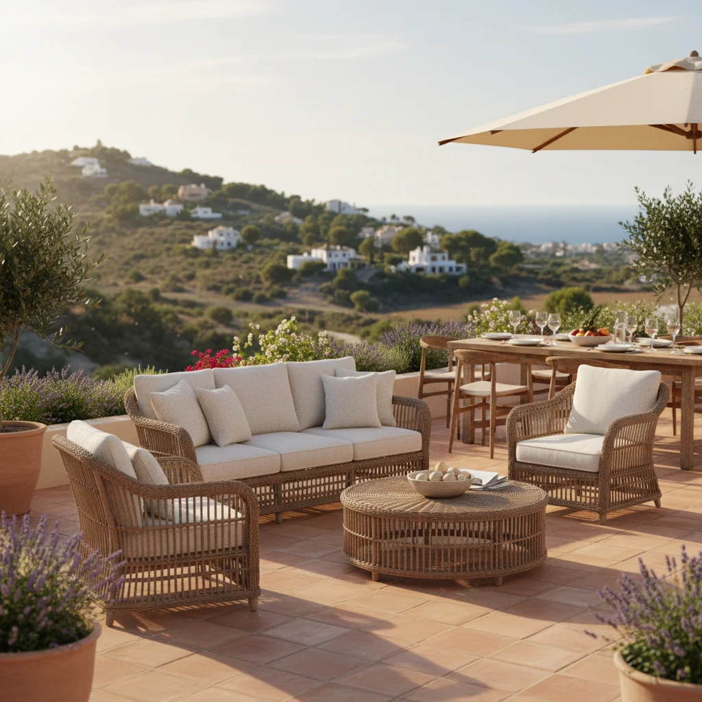 Rattan Lounge Sets setup on a Mediterranean terrace in Rojales, Costa Blanca