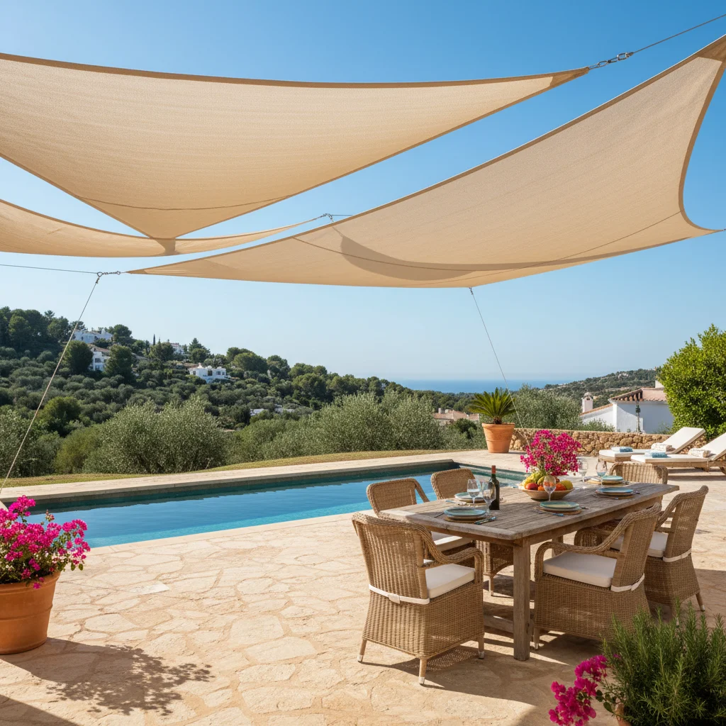 Shade Sails setup on a Mediterranean terrace in Rojales, Costa Blanca