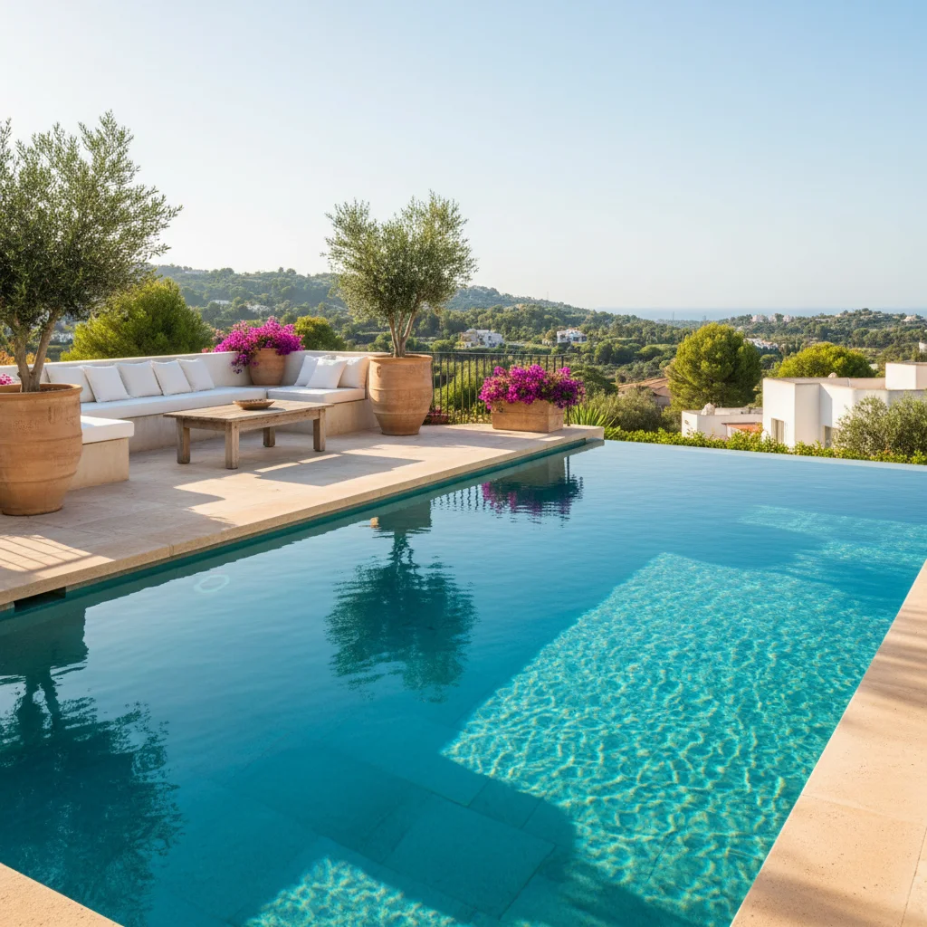 Swimming Pools setup on a Mediterranean terrace in Rojales, Costa Blanca