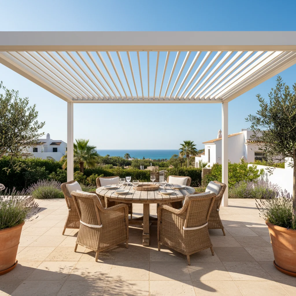Bioclimatic Pergolas setup on a Mediterranean terrace in San Fulgencio, Costa Blanca