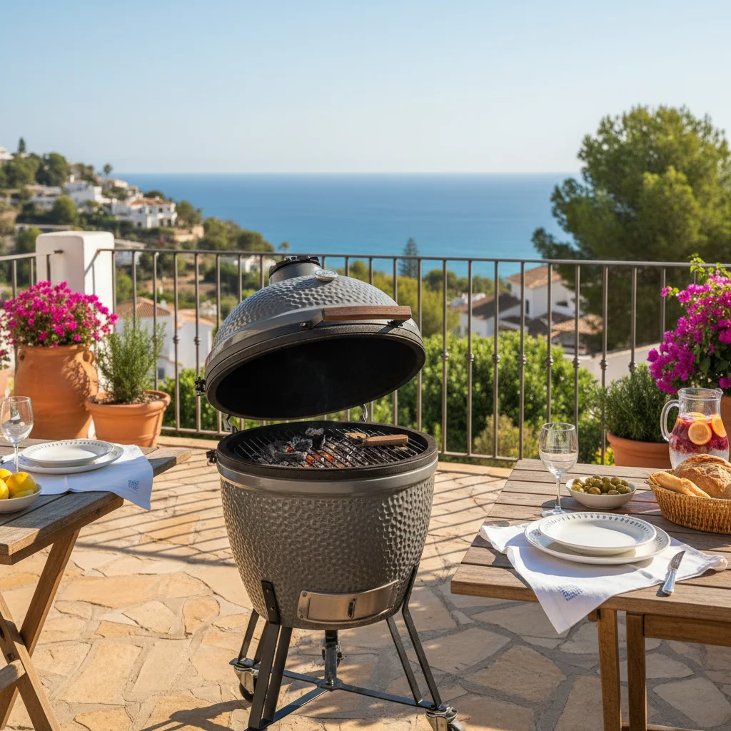 Kamado BBQs setup on a Mediterranean terrace in San Fulgencio, Costa Blanca