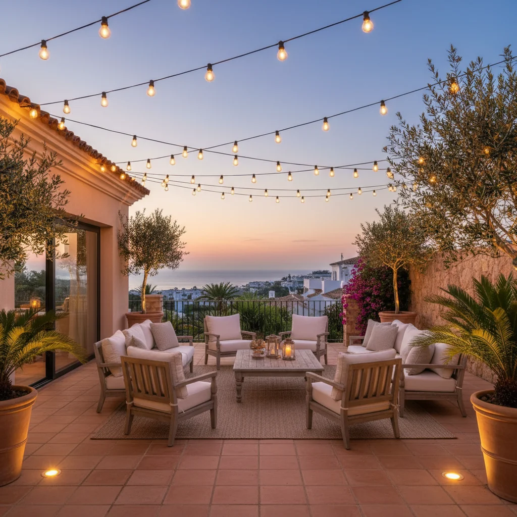 Installation de éclairage extérieur sur une terrasse méditerranéenne à San Fulgencio, Costa Blanca