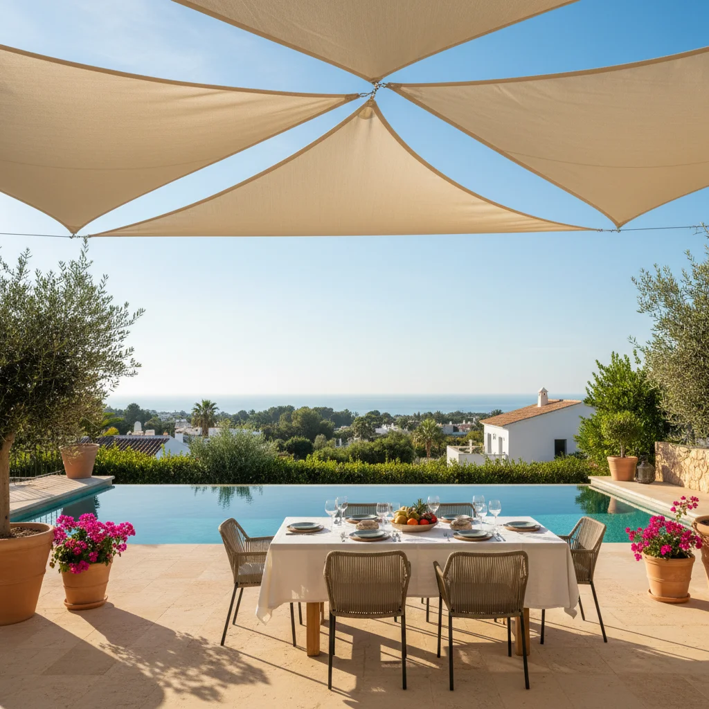 Shade Sails setup on a Mediterranean terrace in San Fulgencio, Costa Blanca