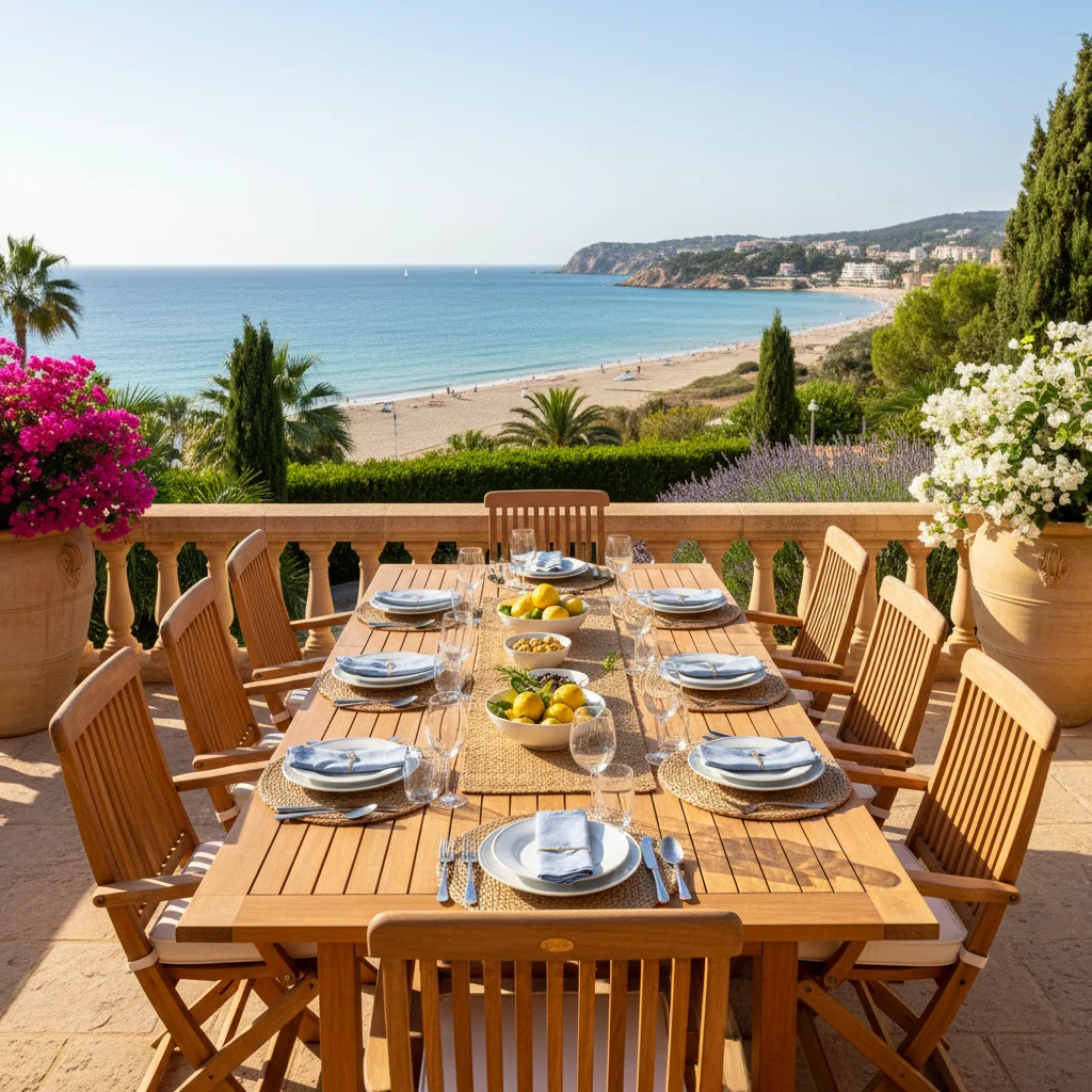 Outdoor Dining Sets setup on a Mediterranean terrace in San Juan de Alicante, Costa Blanca