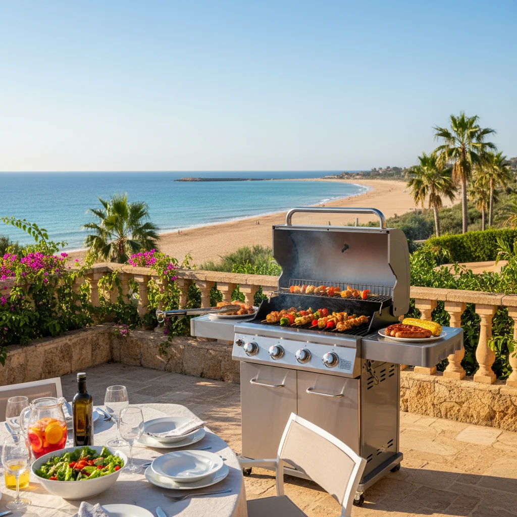 Gas BBQs setup on a Mediterranean terrace in San Juan de Alicante, Costa Blanca