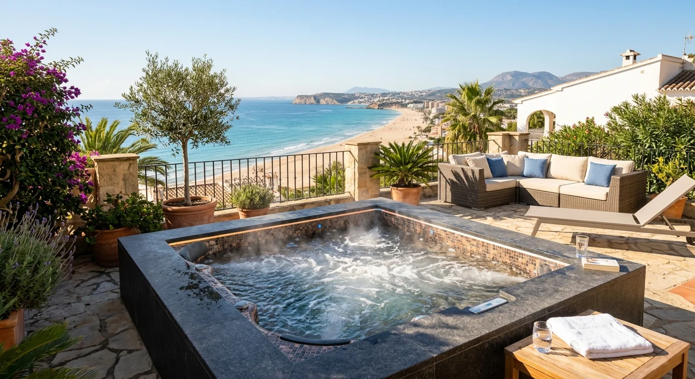Installation de spas et jacuzzis sur une terrasse méditerranéenne à San Juan de Alicante, Costa Blanca