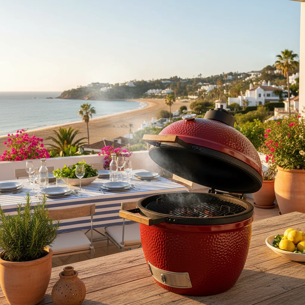 Kamado BBQs setup on a Mediterranean terrace in San Juan de Alicante, Costa Blanca