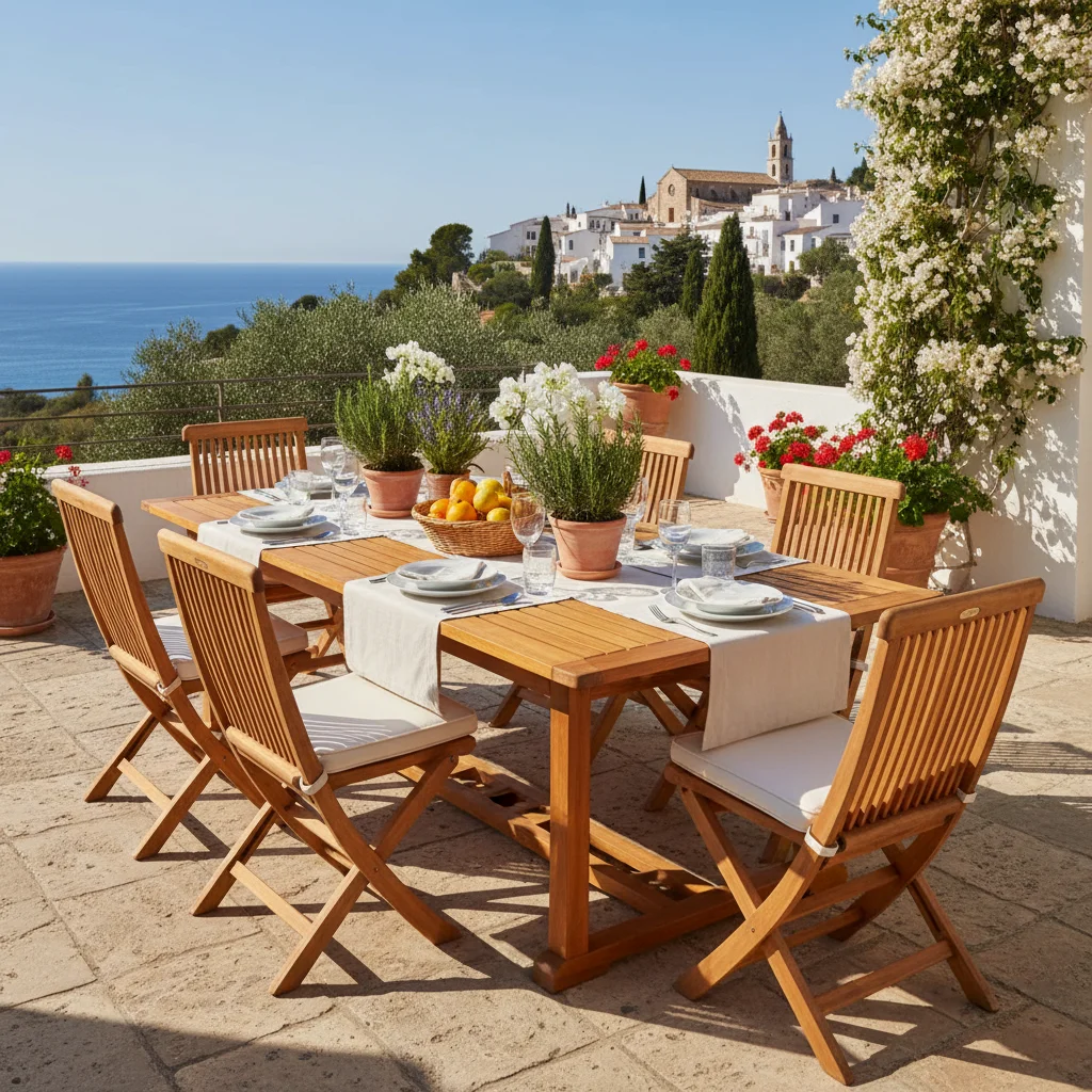 Eetsets opstelling op een mediterraan terras in San Miguel de Salinas, Costa Blanca