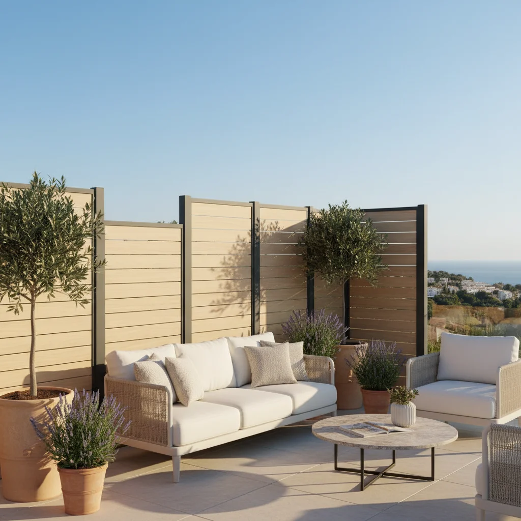 Tuinomheining opstelling op een mediterraan terras in San Miguel de Salinas, Costa Blanca