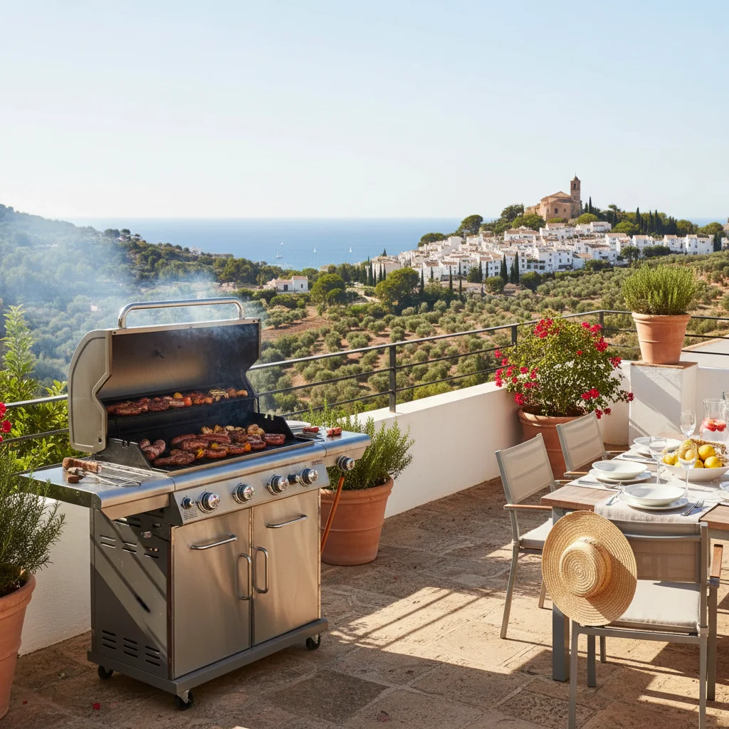 Gas BBQs setup on a Mediterranean terrace in San Miguel de Salinas, Costa Blanca