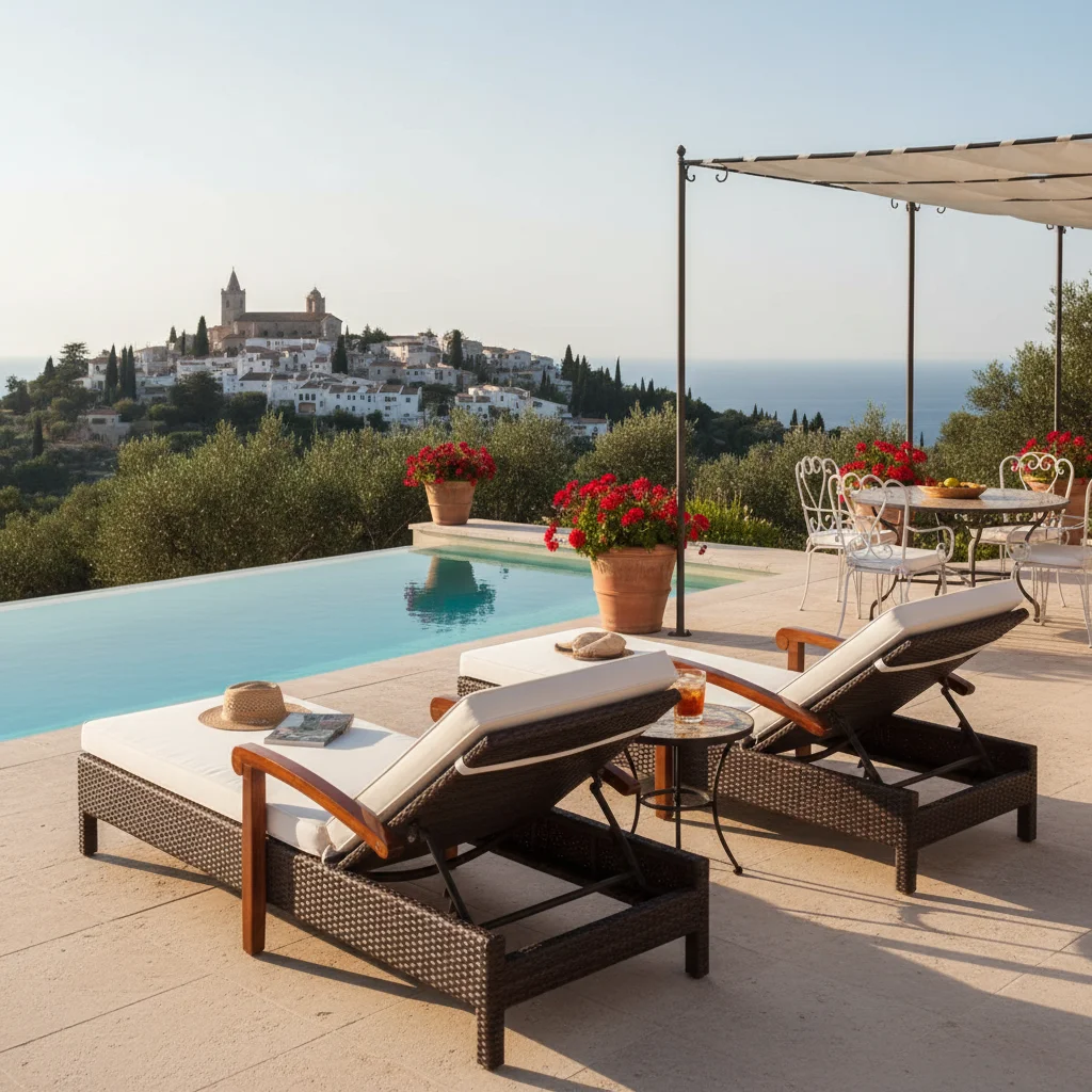 Installation de bains de soleil sur une terrasse méditerranéenne à San Miguel de Salinas, Costa Blanca