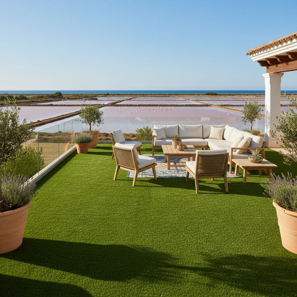 Artificial Grass & Landscaping setup on a Mediterranean terrace in Santa Pola, Costa Blanca