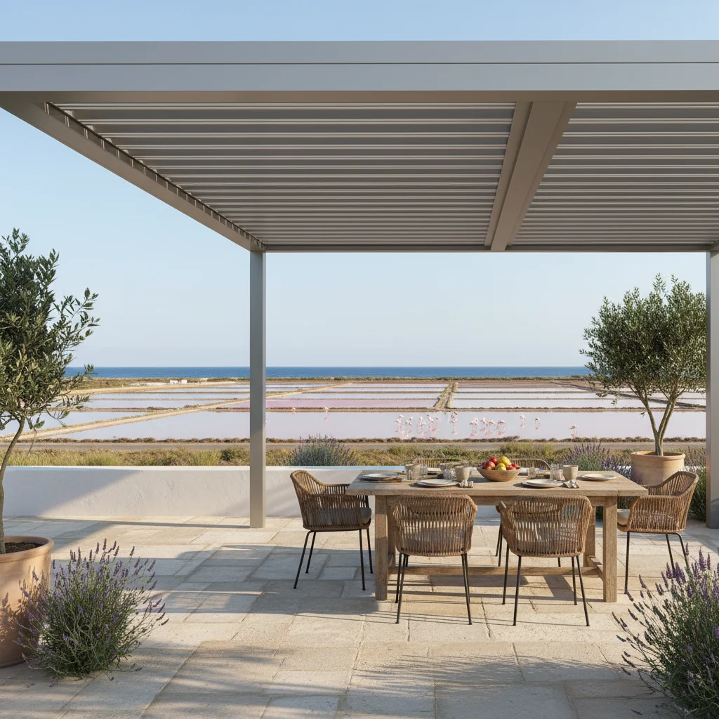 Bioclimatic Pergolas setup on a Mediterranean terrace in Santa Pola, Costa Blanca