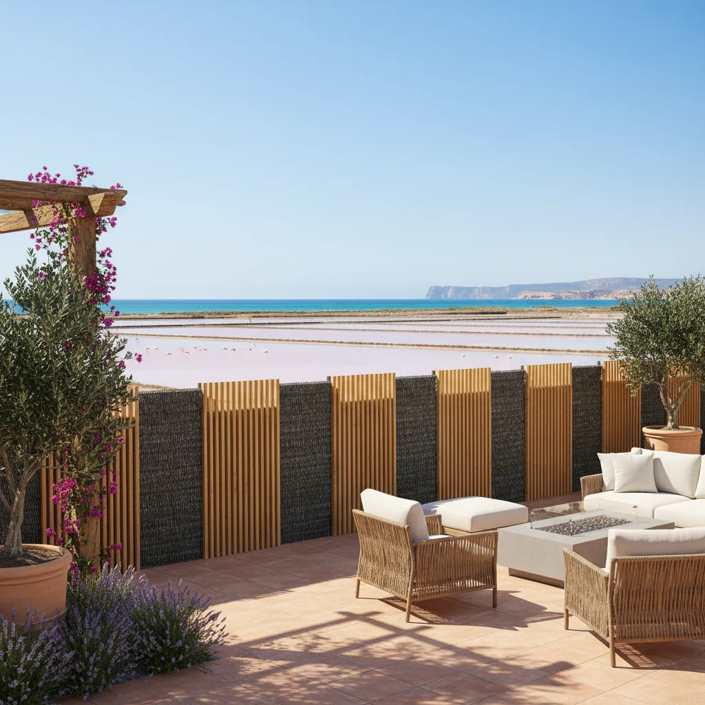 Installation de clôtures de jardin sur une terrasse méditerranéenne à Santa Pola, Costa Blanca